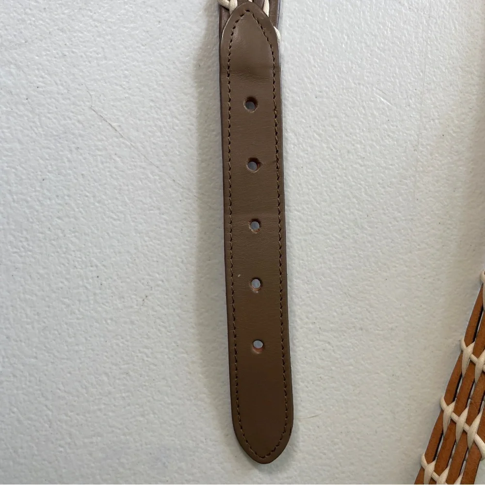 VTG Jaeger Woven Leather Belt Buckle Taupe Unisex Size 34” 90s Style Preppy Boho